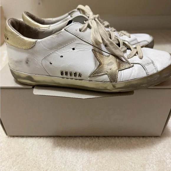 Golden Goose White and Gold Sneakers - Picture 3 of 6